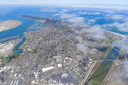 Aerial view of San Diego Sports Arena area and Point Loma photo