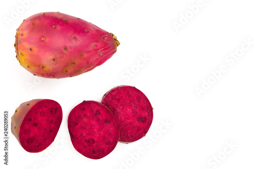 red prickly pear or opuntia isolated on a white background with copy space for your text. Top view. Flat lay photo