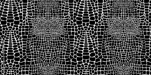 Vector seamless pattern with crocodile or alligator skin. Black and white wallpaper. 