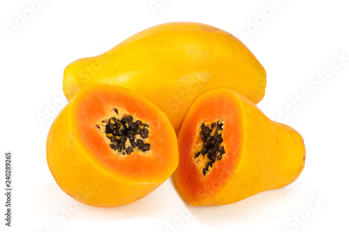 ripe cut papaya isolated on a white background