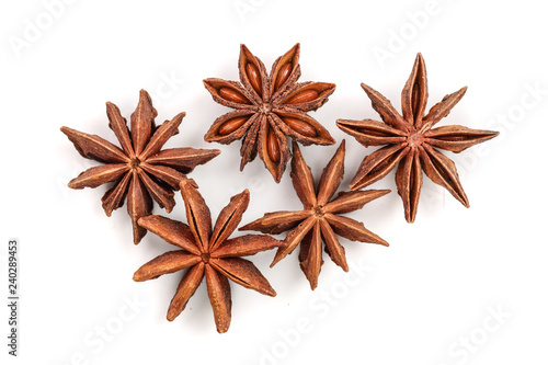 Star anise isolated on white background. Top view