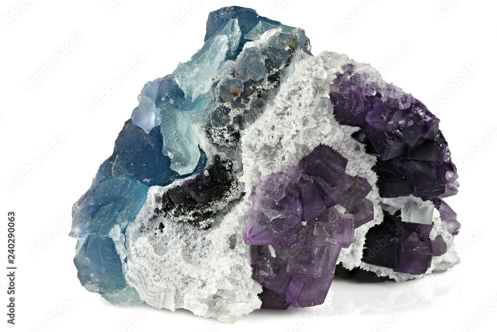 natural purple/ blue cube phantom fluorite from China isolated on white background