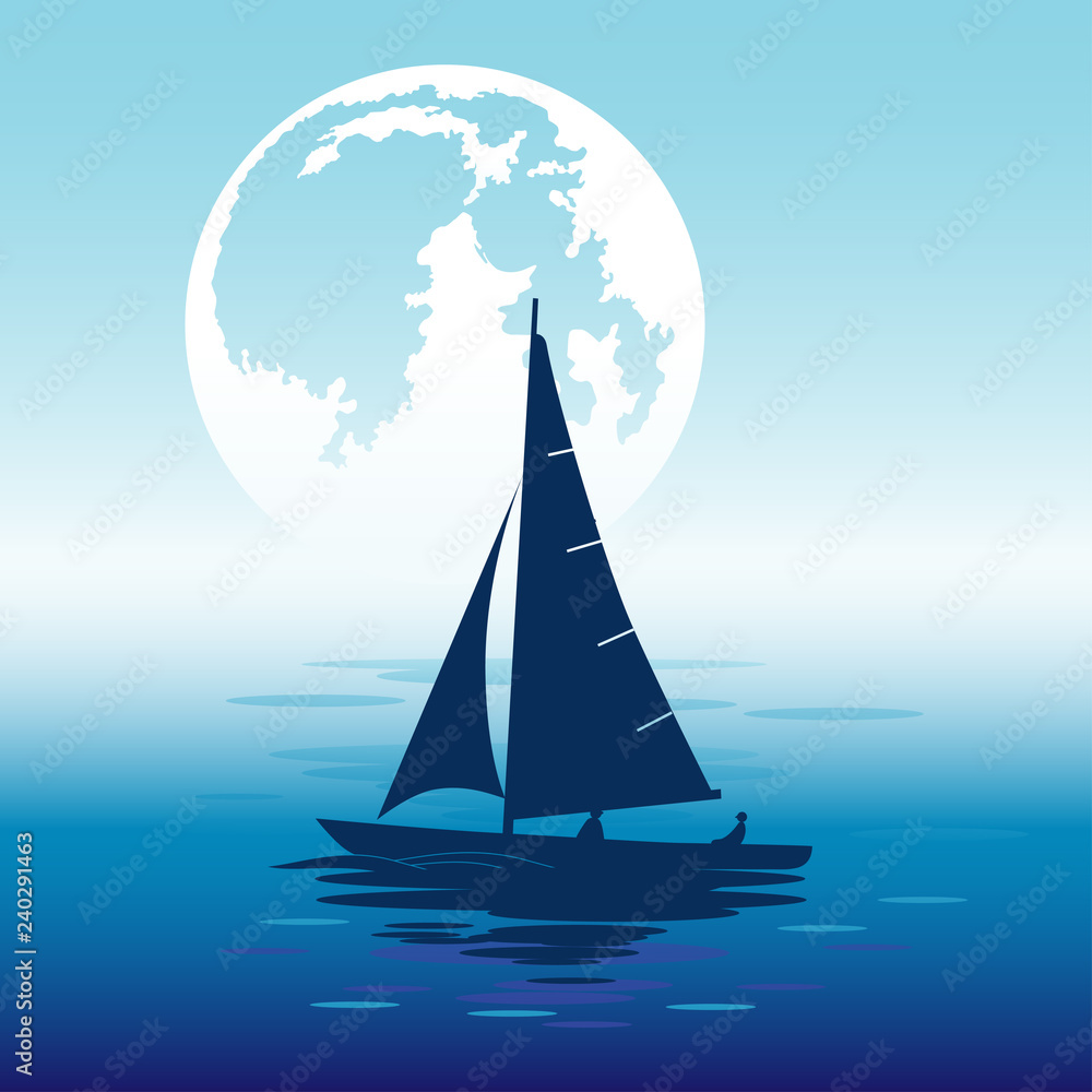 Naklejka premium yacht at sea in the evening