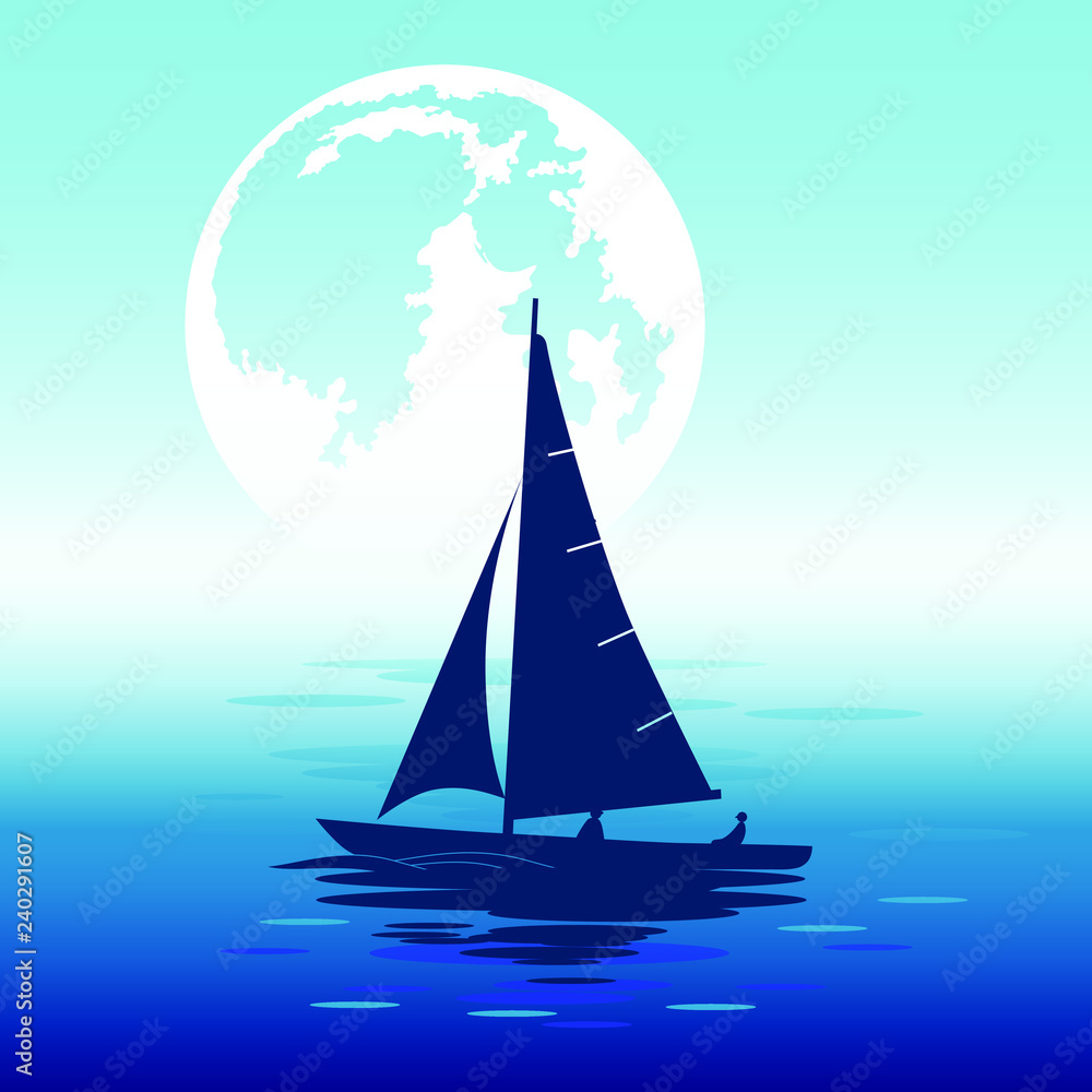 Naklejka premium yacht at sea in the evening