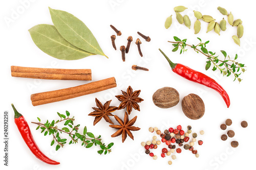Fototapeta Naklejka Na Ścianę i Meble -  mix of spices isolated on a white background. Top view. Flat lay. Set or collection
