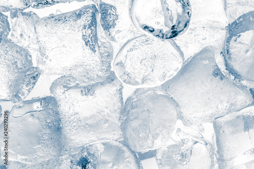 Ice cubes on white background. Macro closeup structure.