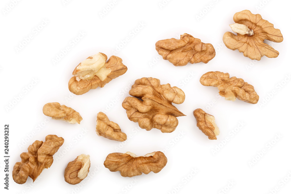 peelled Walnuts isolated on white background with copy space for your text. Top view. Flat lay peelled Walnuts isolated on white background with copy space for your text. Top view. Flat lay