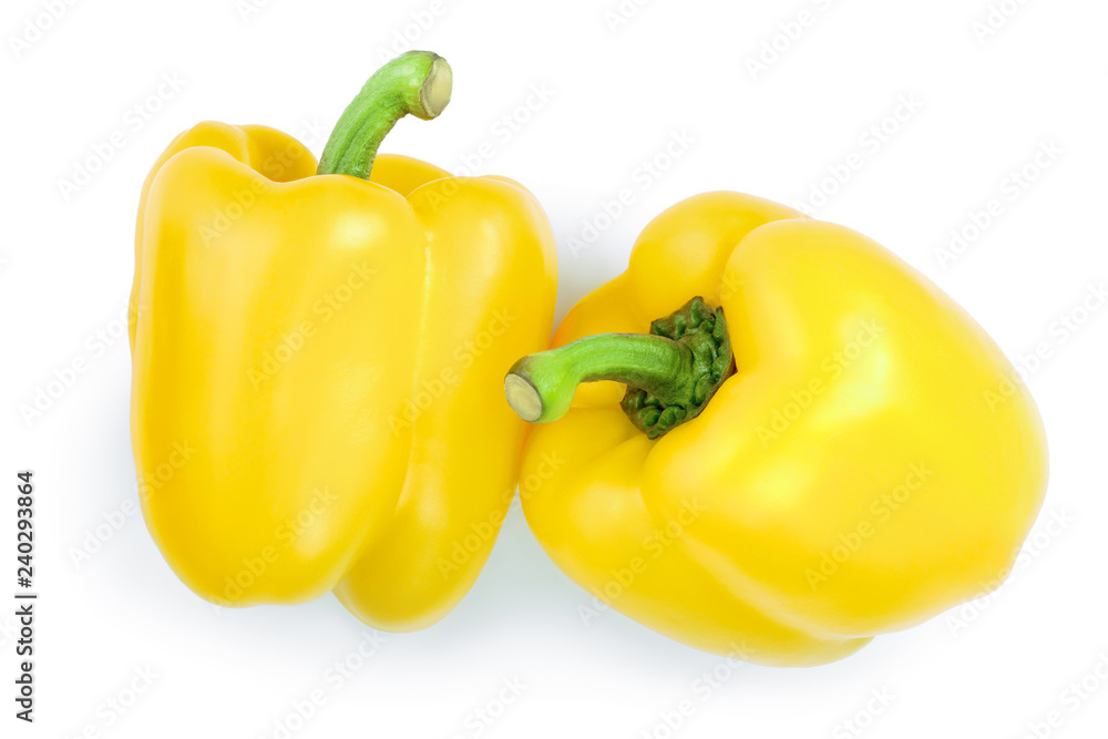 yellow sweet bell pepper isolated on white backgro. Top view. Flat lay yellow sweet bell pepper isolated on white backgro. Top view. Flat lay