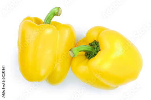 yellow sweet bell pepper isolated on white backgro. Top view. Flat lay