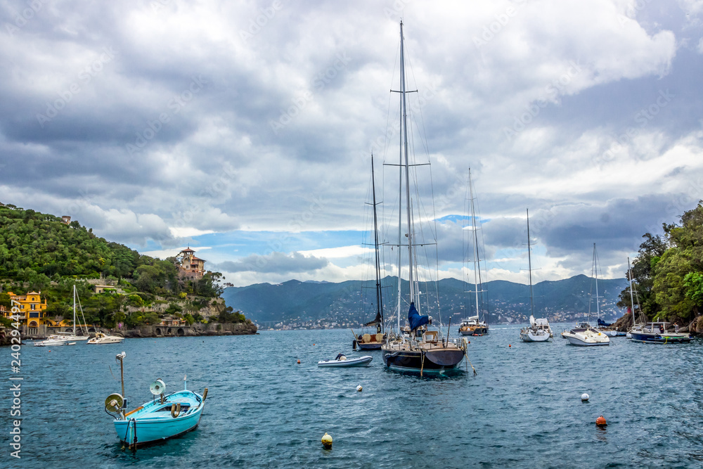beach streets and colorful houses on the hill in Portofino in Liguria in Italy beach streets and colorful houses on the hill in Portofino in Liguria in Italy