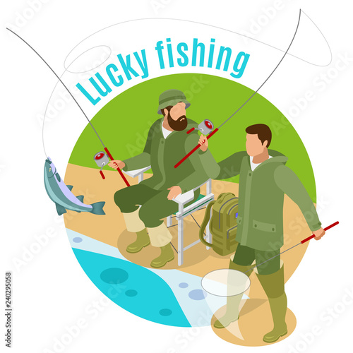 Lucky Fishing Isometric Background