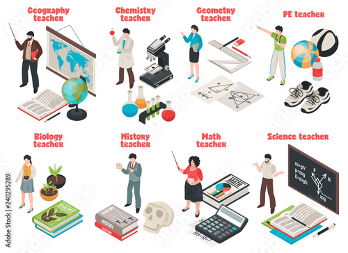 Teachers And School  Isometric Set