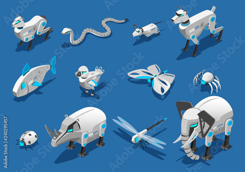 Animal Robots Isometric Icons