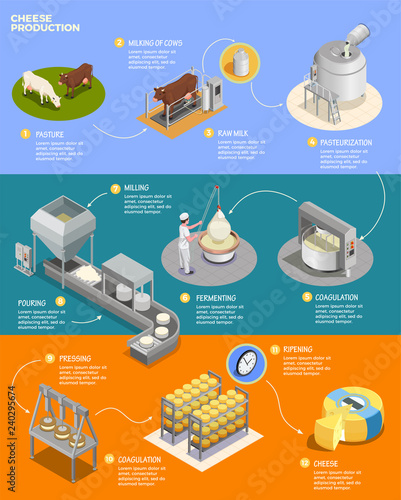 Cheese Production Isometric Infographics