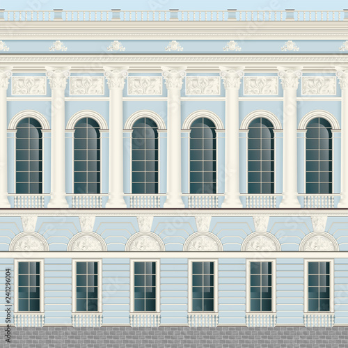 Light blue cream facade classic palace wall backround seamless