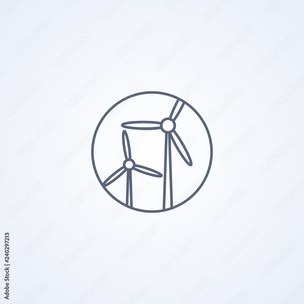 Wind electricity generators, vector best gray line icon