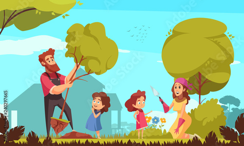 Family Gardening Illustration