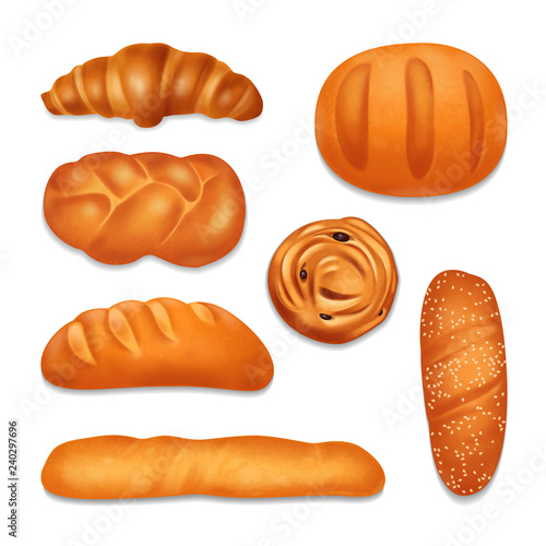 Bread Bakery Realistic Icon Set