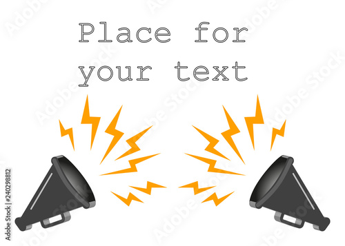 3D megaphone hailer, talking loudly to turn. The concept of advertising discounts. Sound waves are directed. Vector illustration with space for text.