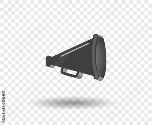 3D megaphone hailer, talking loudly to turn. Sound waves are directed. Vector design element, icon on isolated transparent background.