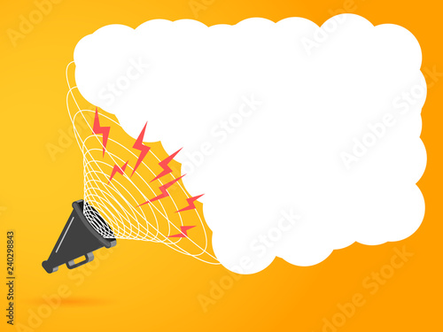 3D megaphone hailer, talking loudly to turn. The concept of advertising discounts. Sound waves are directed. Vector illustration with space for text.