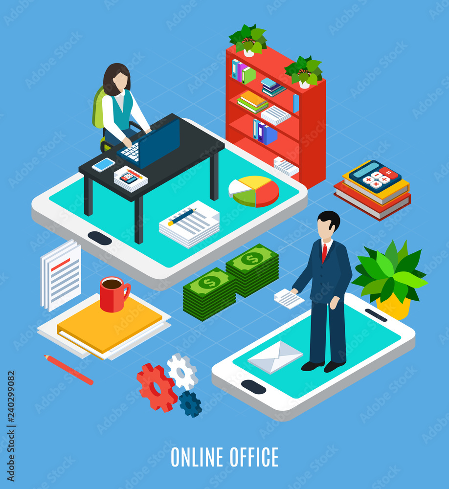 Cloud Office Isometric Concept Cloud Office Isometric Concept