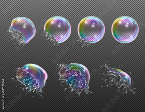Realistic Soap Bubbles Explosion Transparent