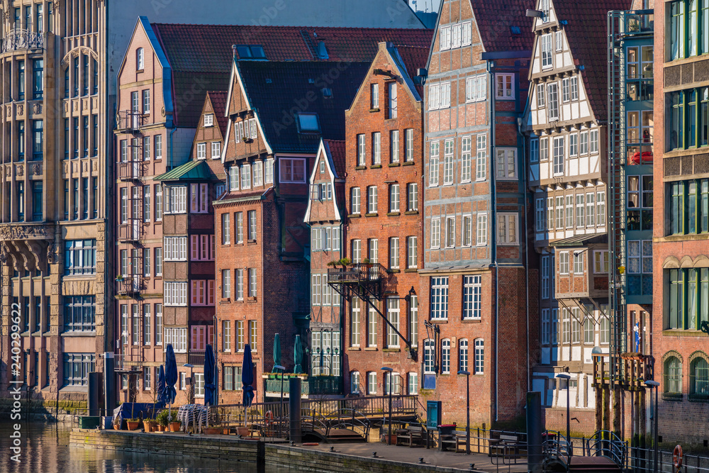 The Nikolaifleet, a canal in the old town (Altstadt) of Hamburg, Germany. It is considered one of the oldest parts of the Port of Hamburg.