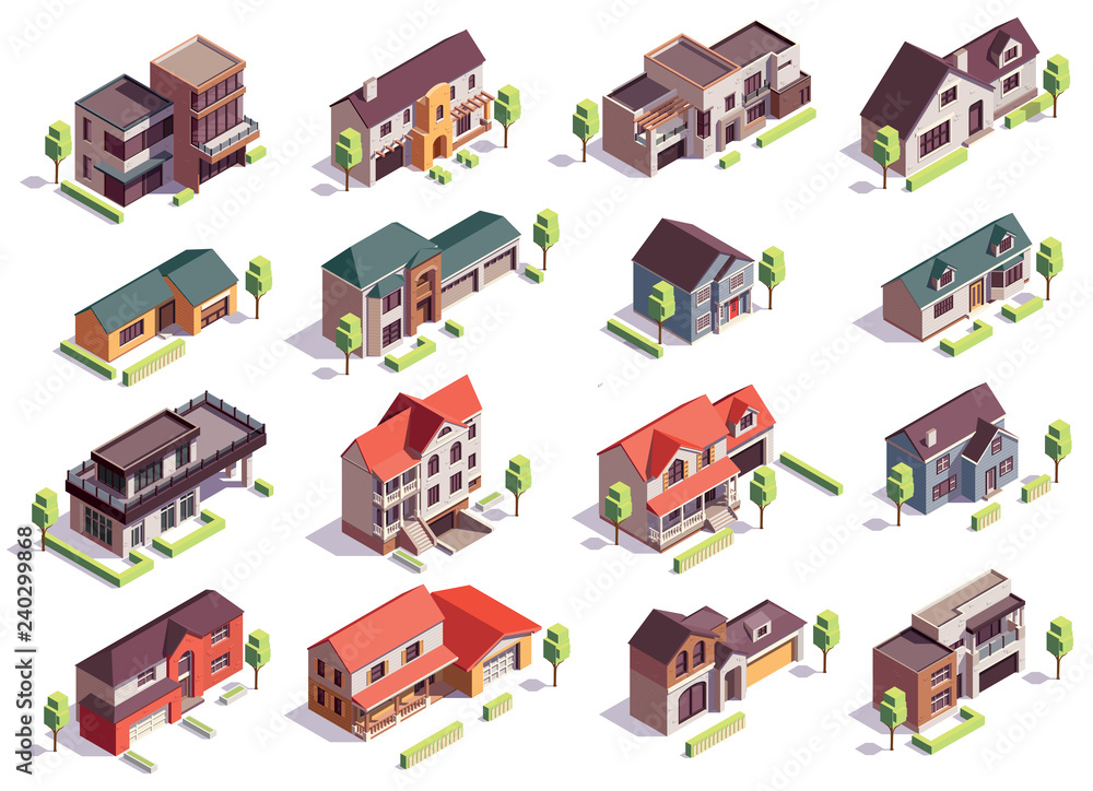 Suburbian Buildings Isometric Set Suburbian Buildings Isometric Set