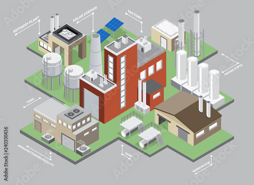 Industrial Buildings Isometric Infographic Set
