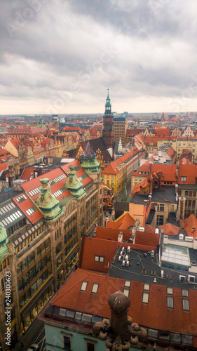 Wroclaw cityscape landmark view from the cathedral on a cloudy day