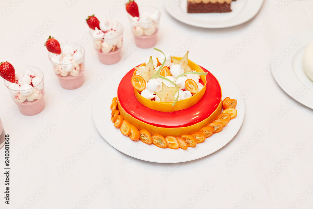 Desserts on a white background. Delicious cakes. Desserts on a white background. Delicious cakes.
