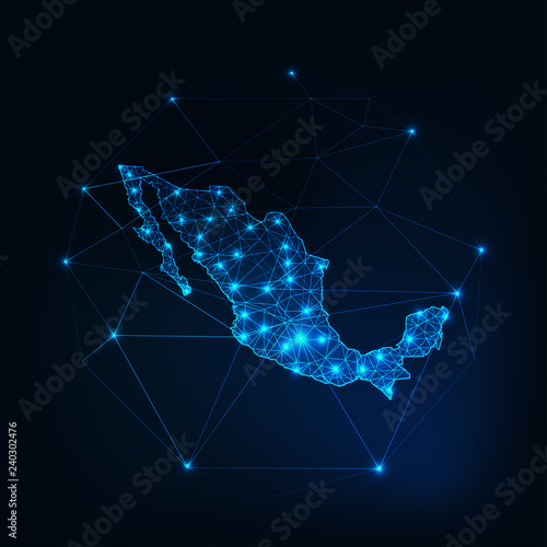 Mexico map outline with stars and lines abstract framework. Communication, connection concept.