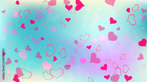 Red on Gradient fond Vector. The idea of wallpaper design, textiles, packaging, printing, holiday invitation for birthday. Red hearts of confetti are flying. Spring background.