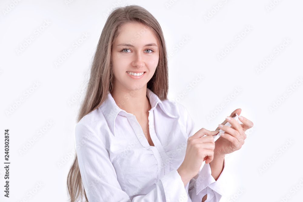 close up.business woman is typing SMS on mobile phone close up.business woman is typing SMS on mobile phone
