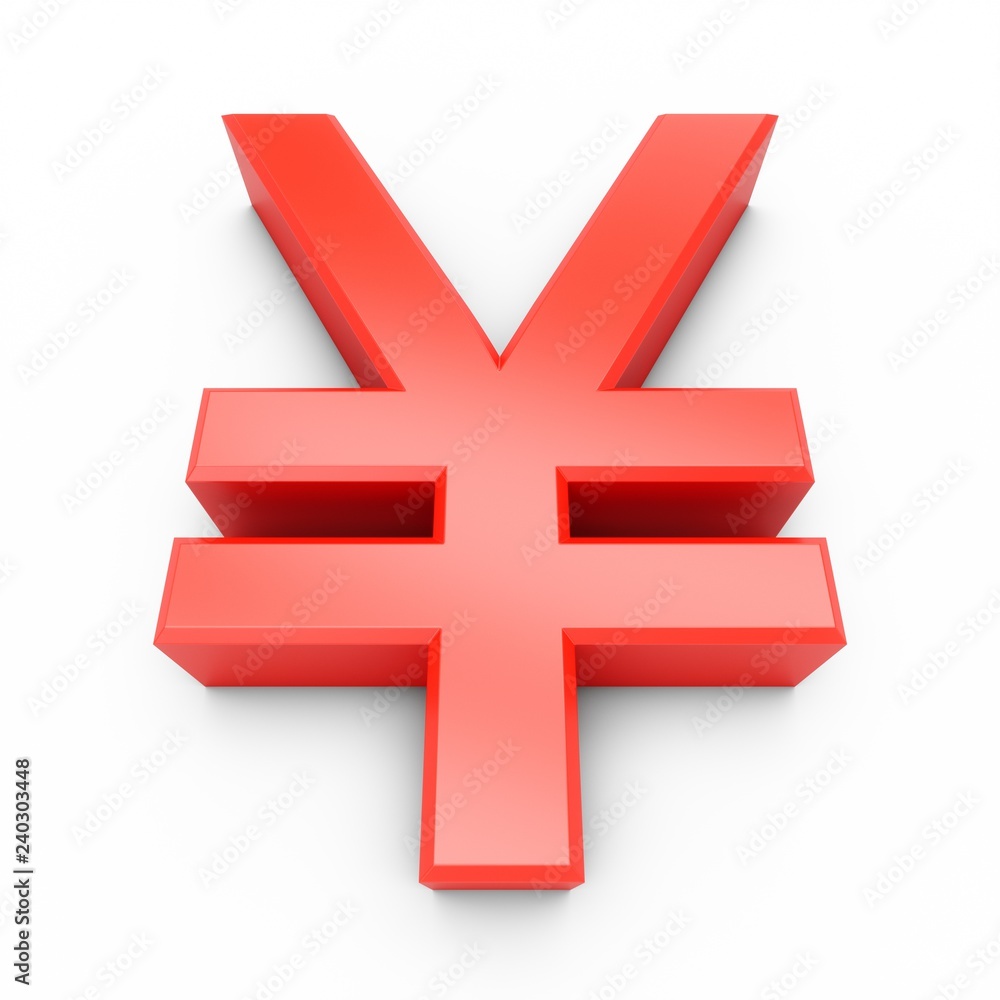 3D Rendering Red Japanese yen Sign isolated on white background 3D Rendering Red Japanese yen Sign isolated on white background