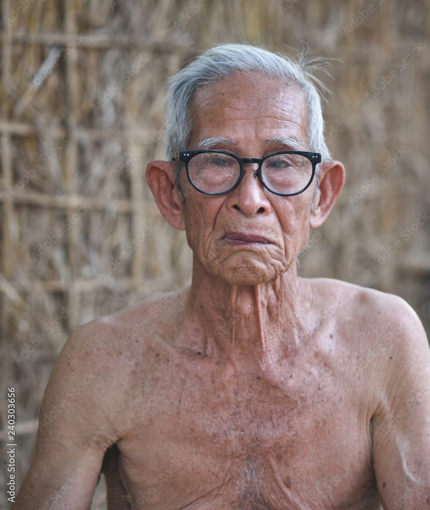 Asia old man face Elderly serious man mature portrait very old man 70 to 80 years  old undressed and wear glasses Man grey hair Stock Photo | Adobe Stock
