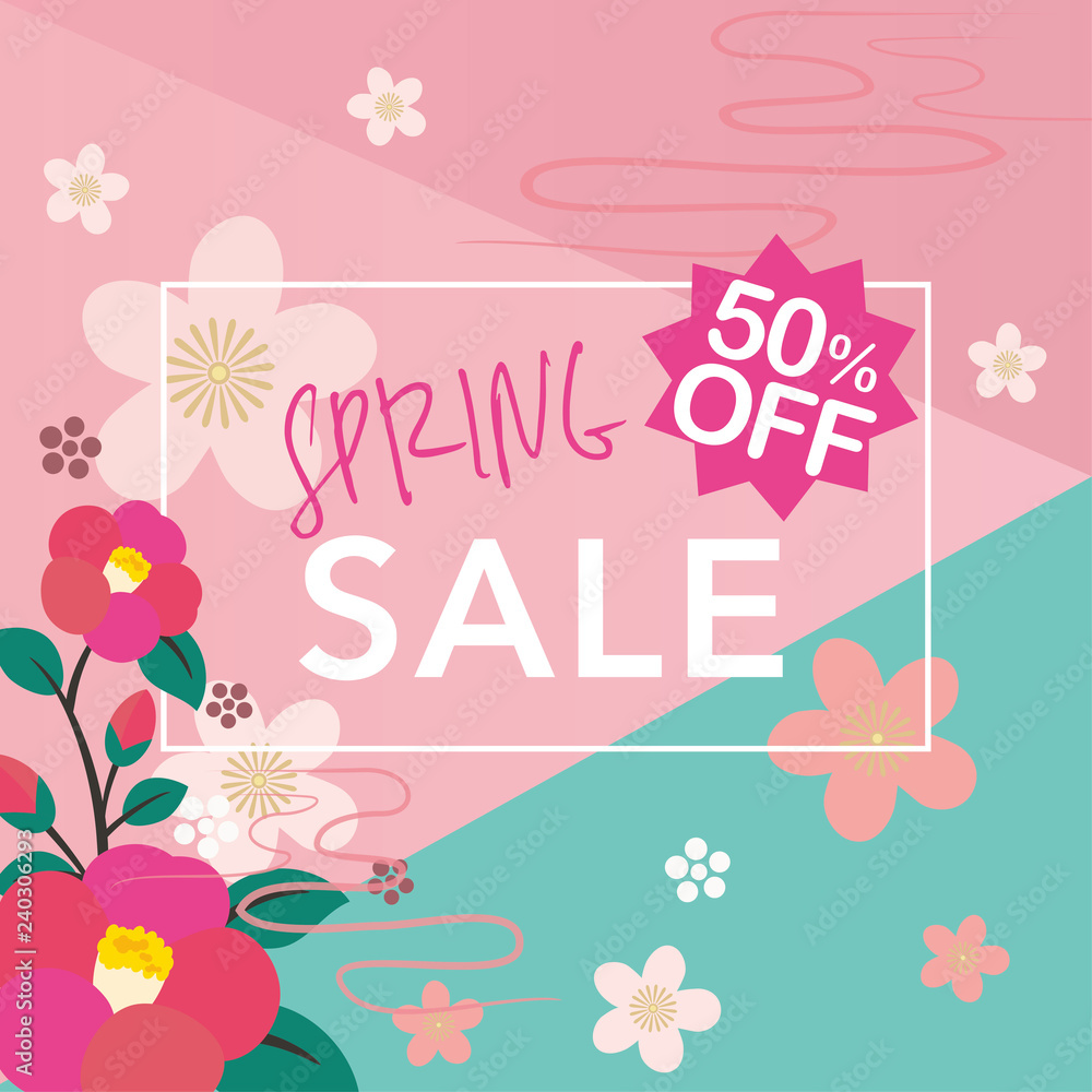 Fototapeta premium Spring sale illustration with flowers