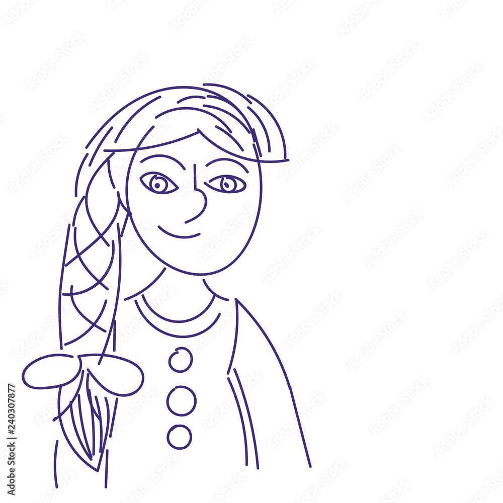 Thin line doodle girl with pigtail isolated on white background. Vector illustration. Thin line doodle girl with pigtail isolated on white background. Vector illustration.