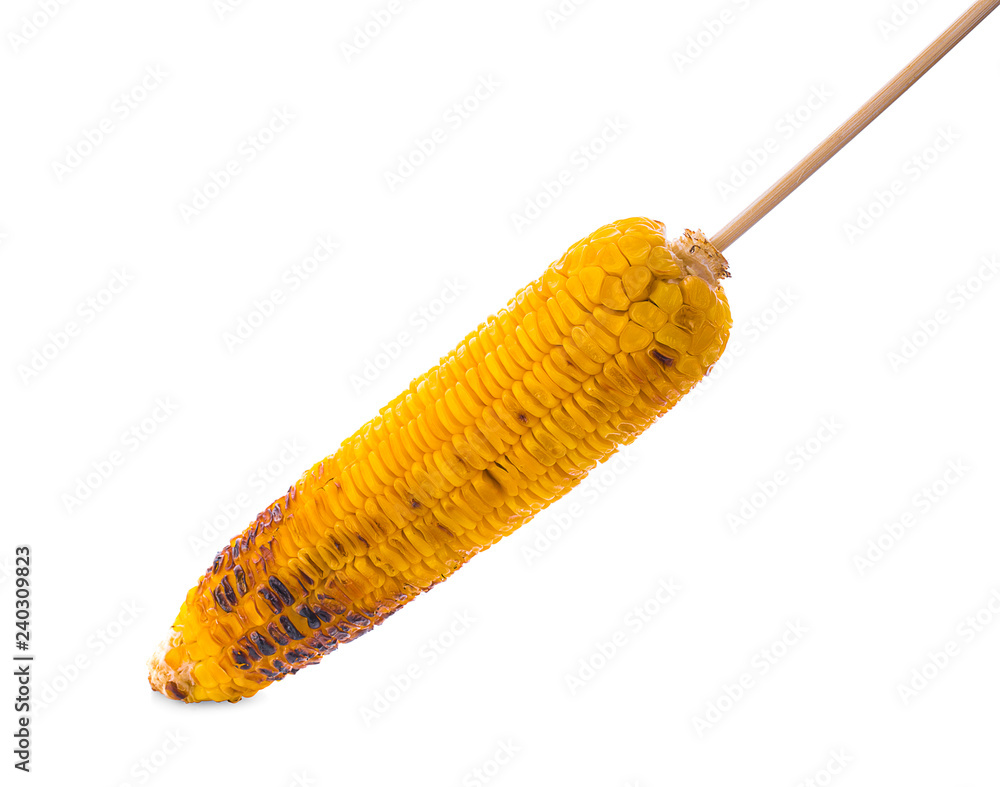 Fototapeta premium Grilled sweet corn cob isolated on white background