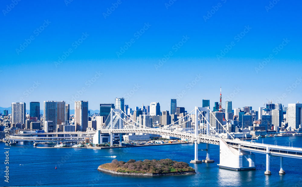 Naklejka premium レインボーブリッジと東京ベイエリア