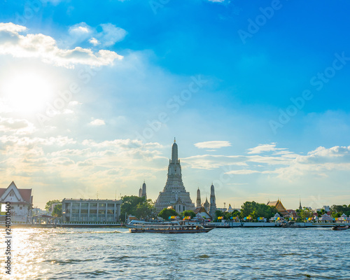 Thai temple (Wat Arun) with blue sky, Bangkok Thailand.