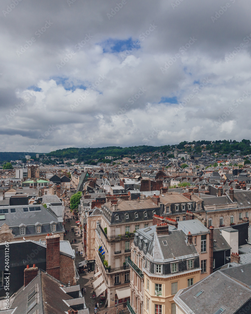 View of the streets and architecture in the historical city center of Rouen, France