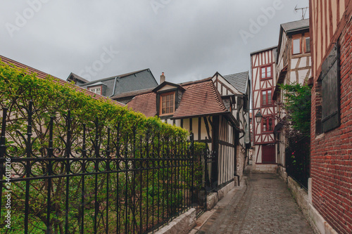 Medieval streets and buildings in the city center of Rouen, France