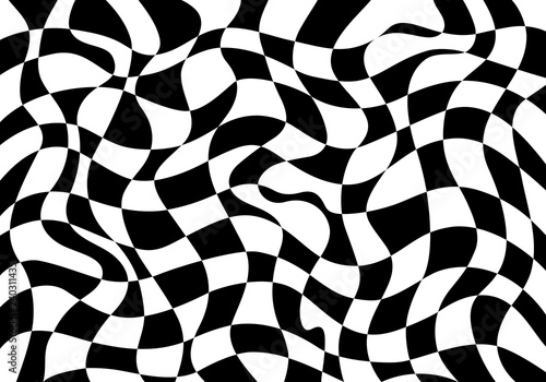 Black and white wavy check pattern, vector illustration