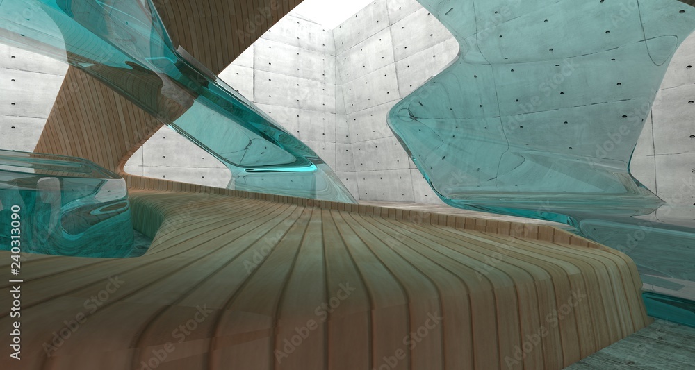 Obraz premium Empty dark abstract concrete and wood smooth interior. Architectural background. 3D illustration and rendering