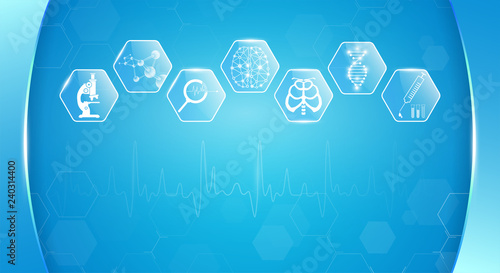 abstract background technology concept in blue light,brain and human body heal ,technology modern medical science in future and global international medical with tests analysis clone DNA human