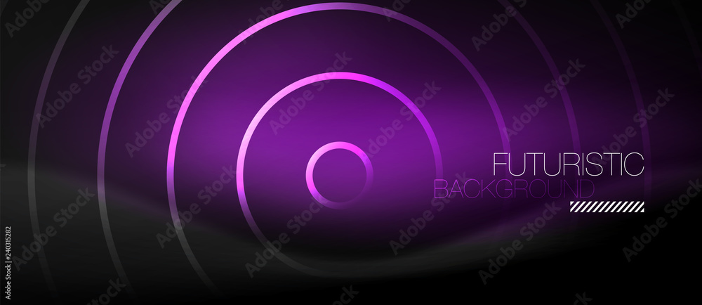 Dark abstract background with glowing neon circles Dark abstract background with glowing neon circles