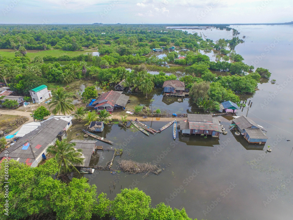 Fototapeta premium Aerial photography, Songkhla Province, Sea, Seaside village, Beach house