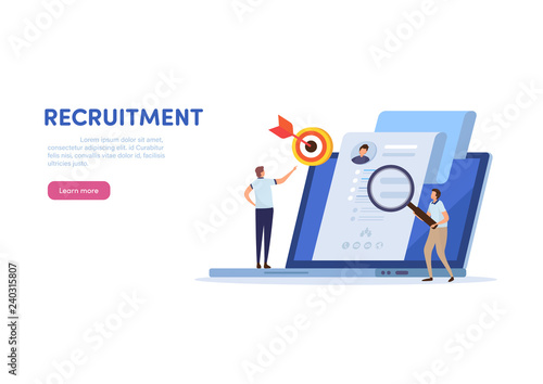 Online recruitment. Human resource management. Cartoon miniature  illustration vector graphic on white background.
